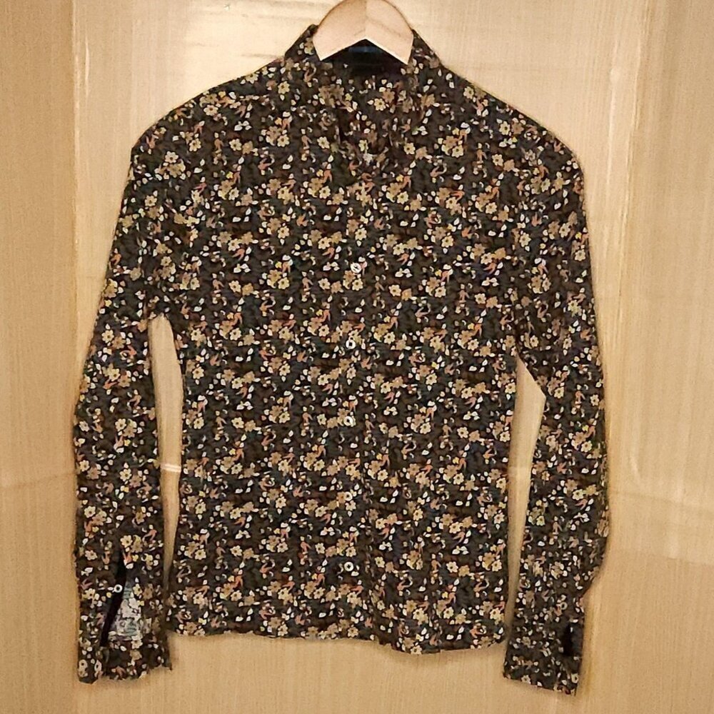 Asos Womens Black Floral Long Sleeve Button Down Shirt Small